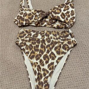 aerie Leopard-Pattern Bikini Set in Brown & Cream